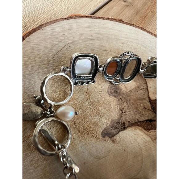 Silpada B2790 Exemplar Sterling Silver Pyrite Lip Shell Glass CZ Bracelet - Picture 3 of 6